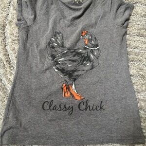 Sassy Chick Shirt – Pearl Necklace Print, Gray Cotton Worn once